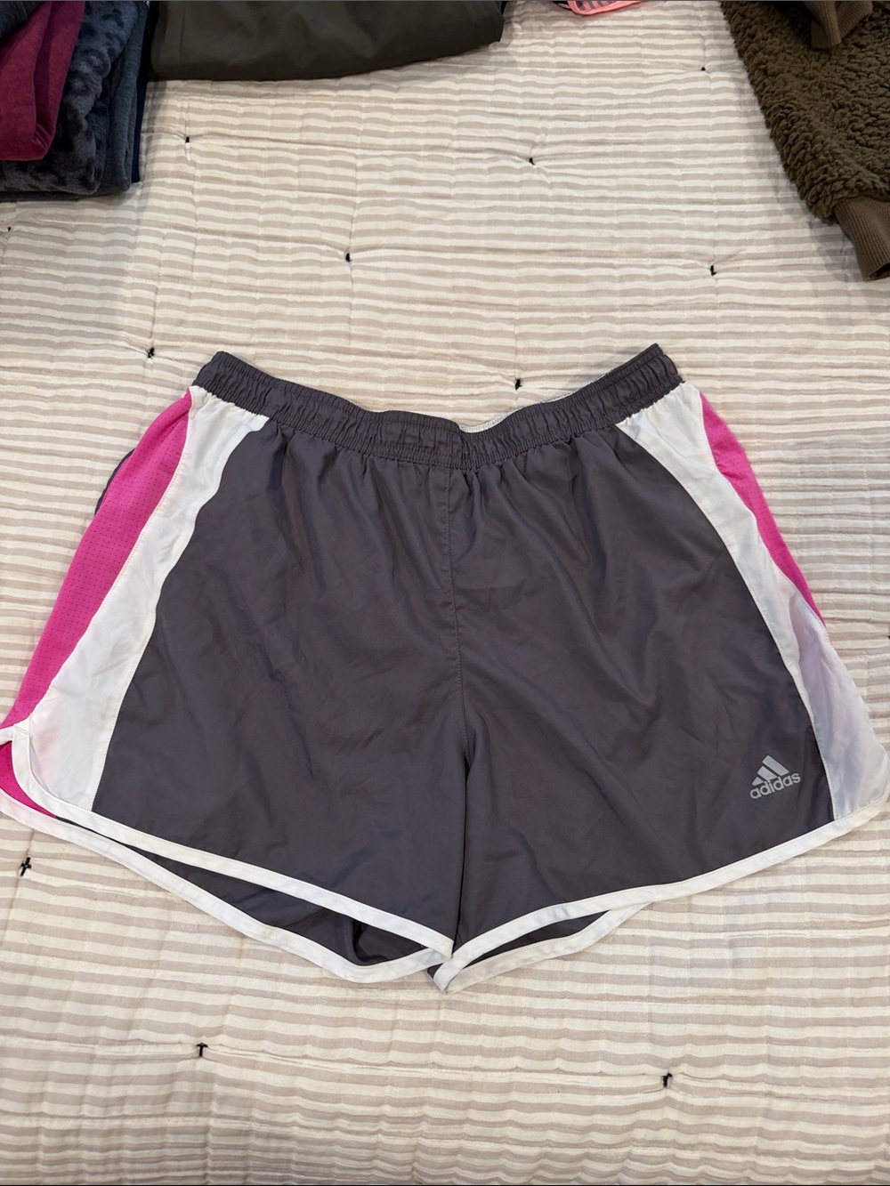 adidas Women’s Gray Shorts with Pink Accent and White Trim